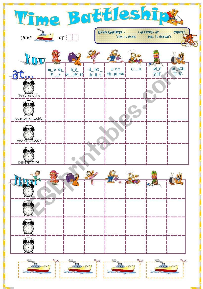 Time Garfield battleship worksheet