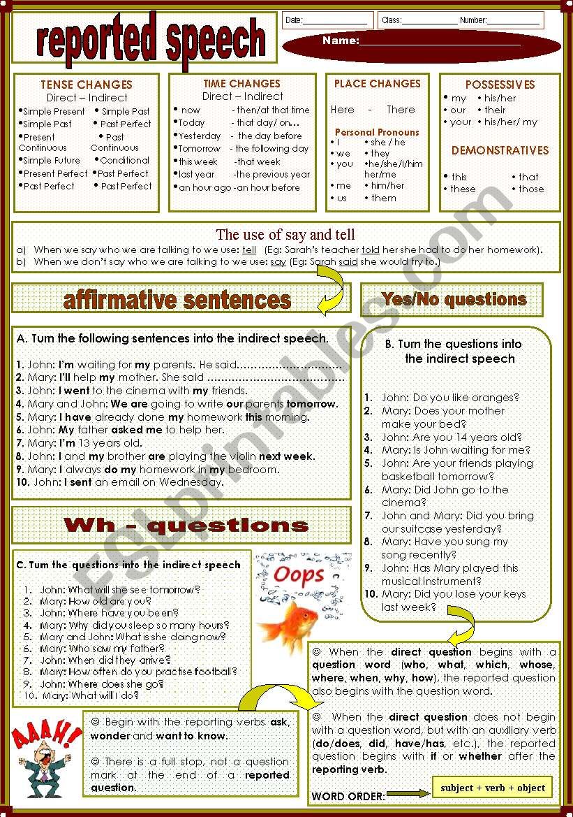 reported speech (01.02.12) worksheet