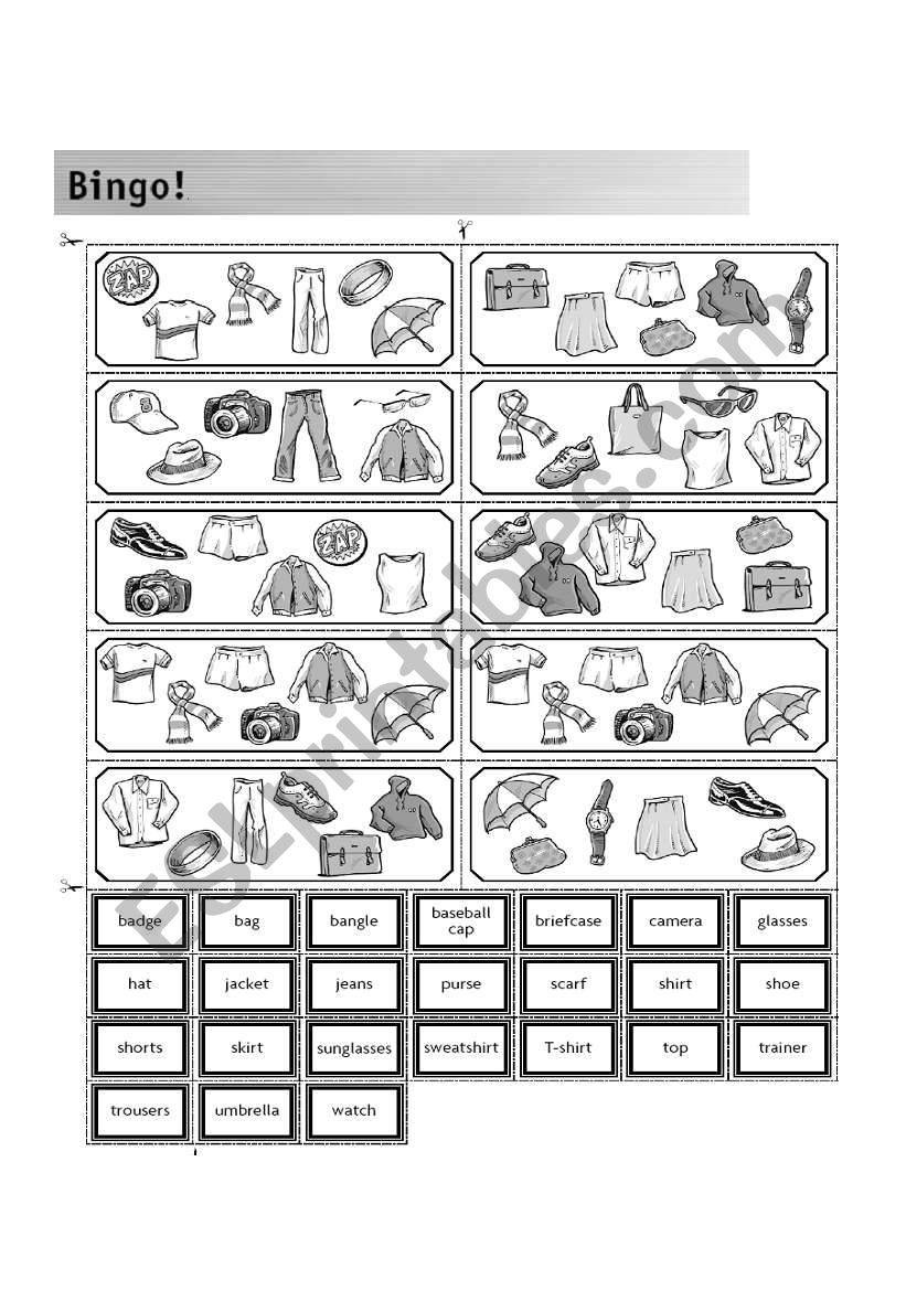 Bingo clothes worksheet