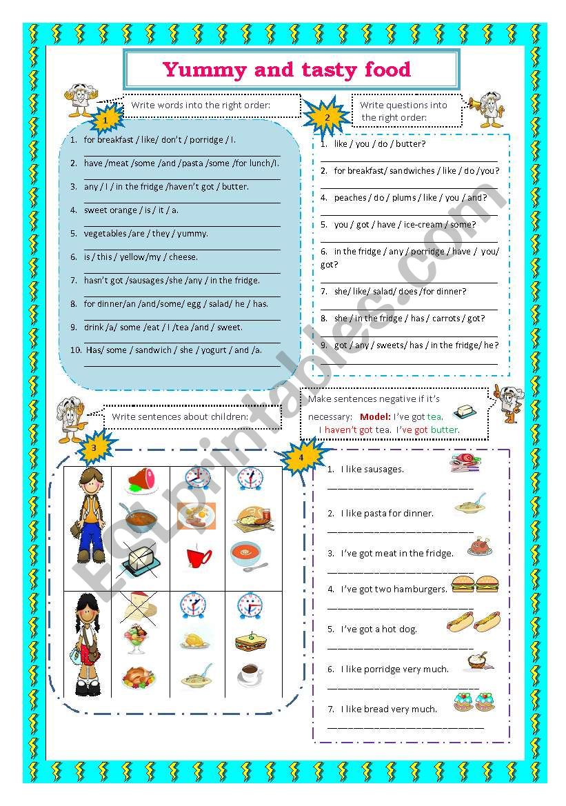 Food (Word order - positive,negative,interrogative) 