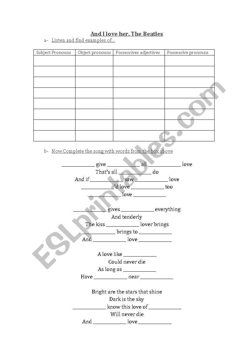 And I love her The Beatles worksheet