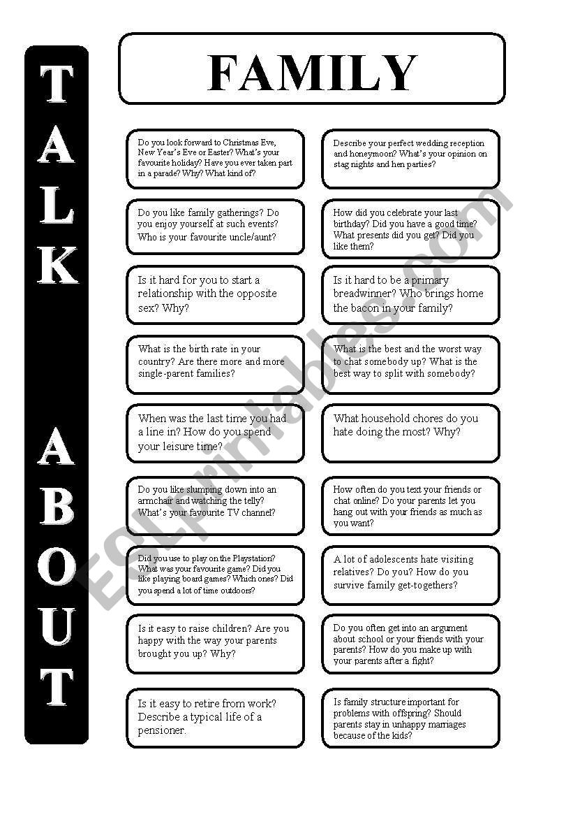 Family - 18 conversation cards - upper-intermediate level (editable)