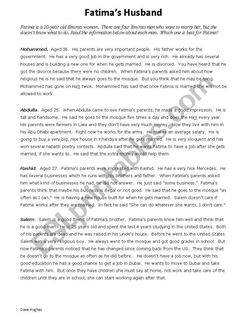 FatimaÂ´s Husband worksheet