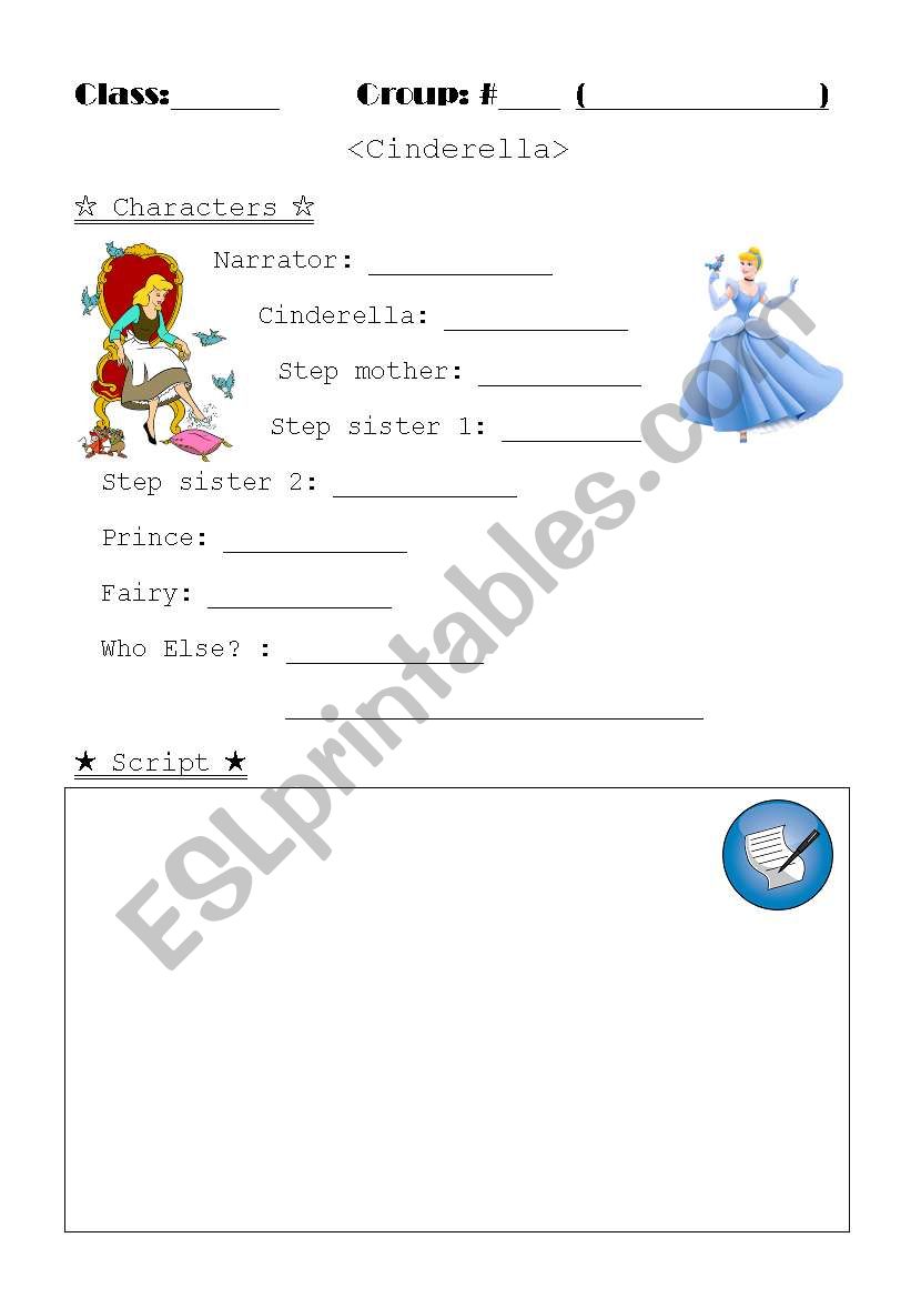Cinderella playscript worksheet
