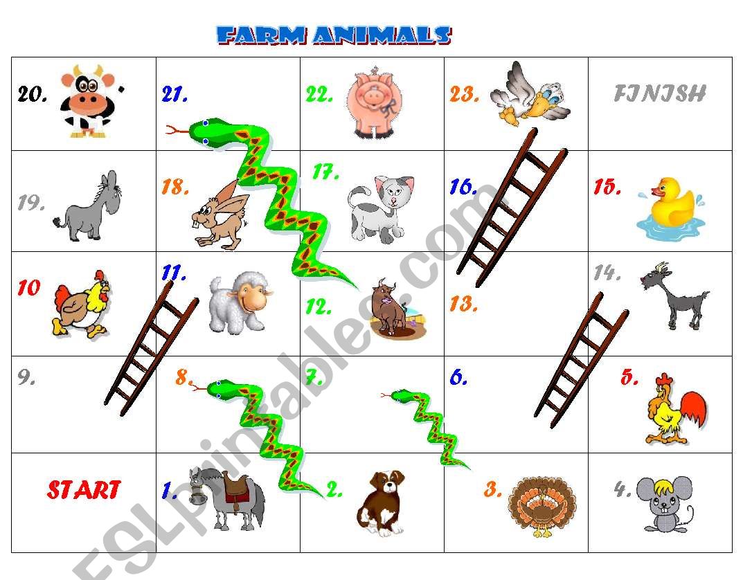 FARM ANIMALS board game worksheet