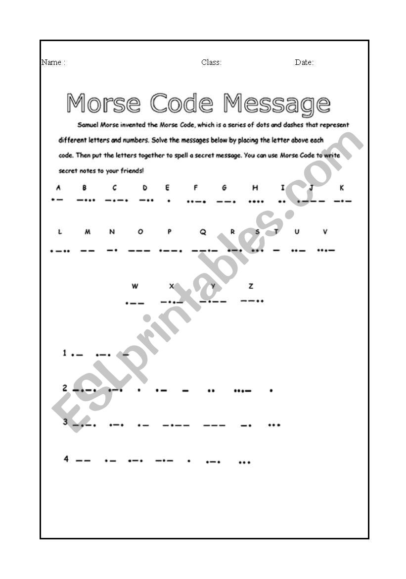 morse code worksheet