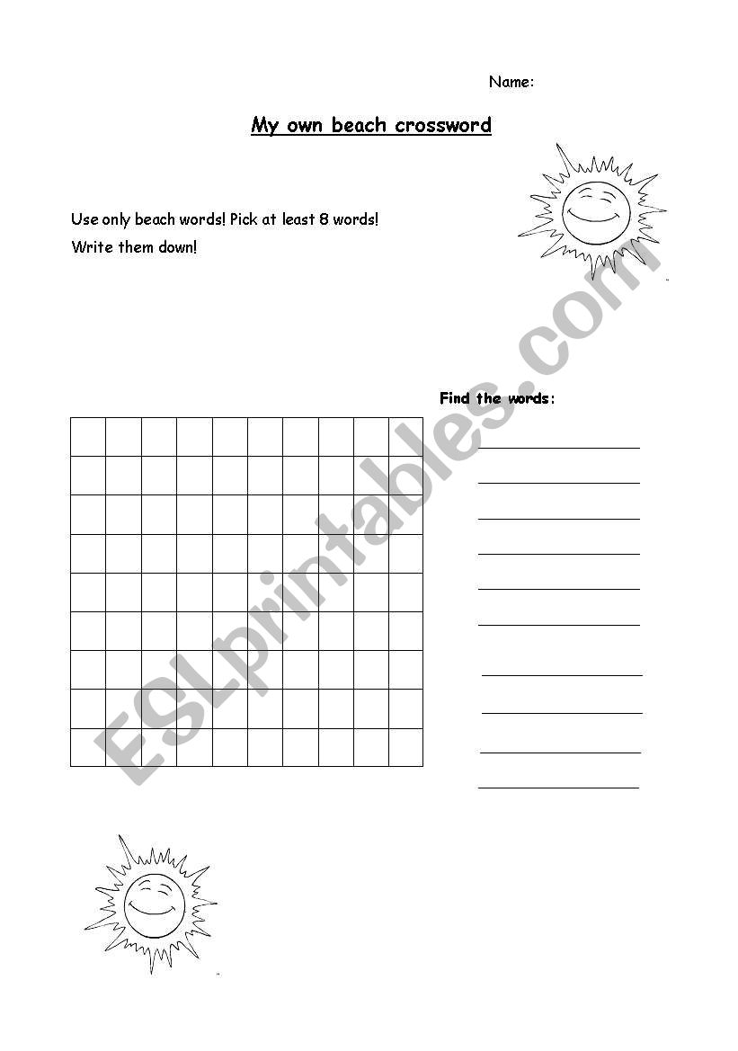 Your own beach crossword! worksheet