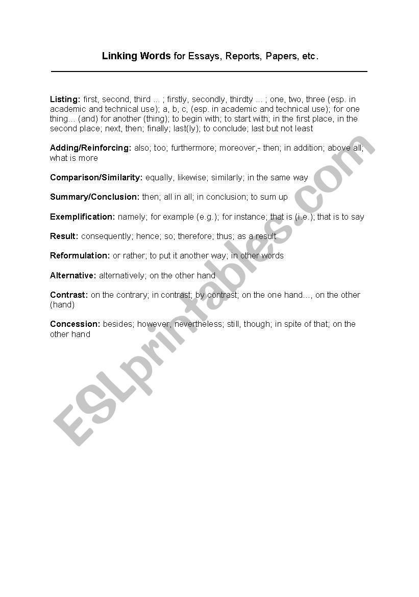 Linking words worksheet