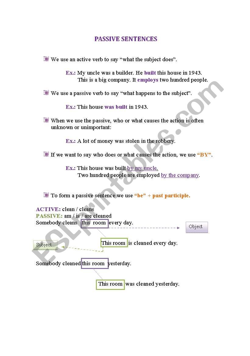 Passive sentences worksheet