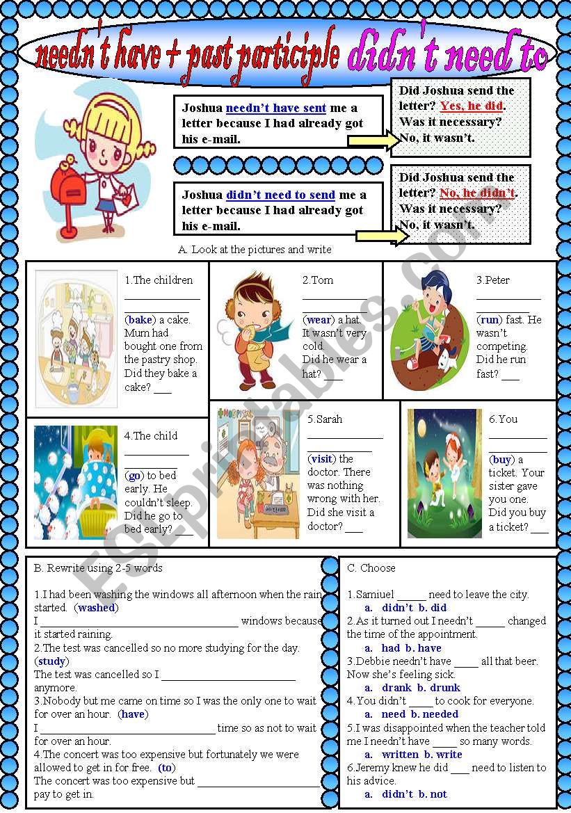 neednÂ´t have + past participle-didnÂ´t need to