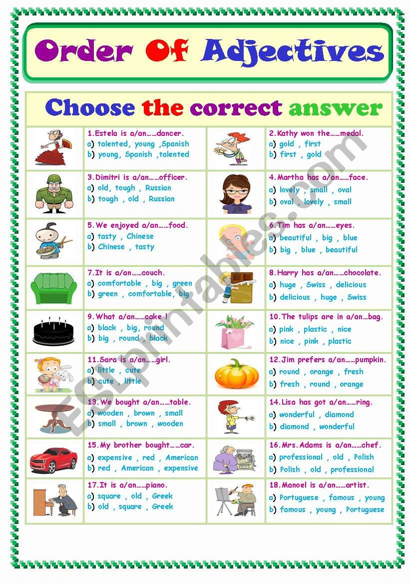 Order Of Adjectives... worksheet