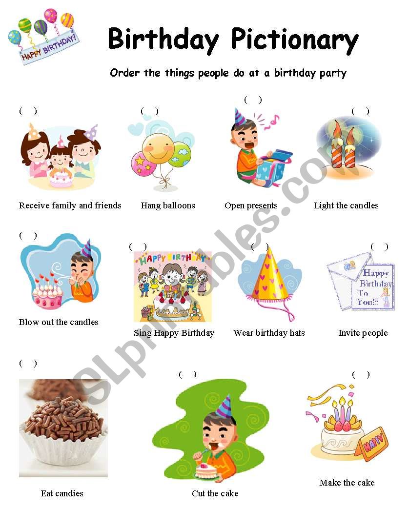 Birthday pictionary worksheet