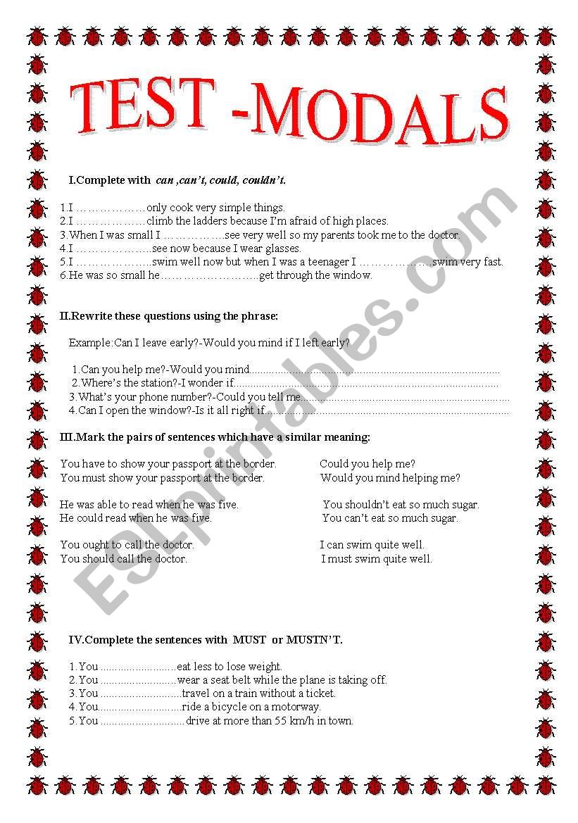 Modals worksheet
