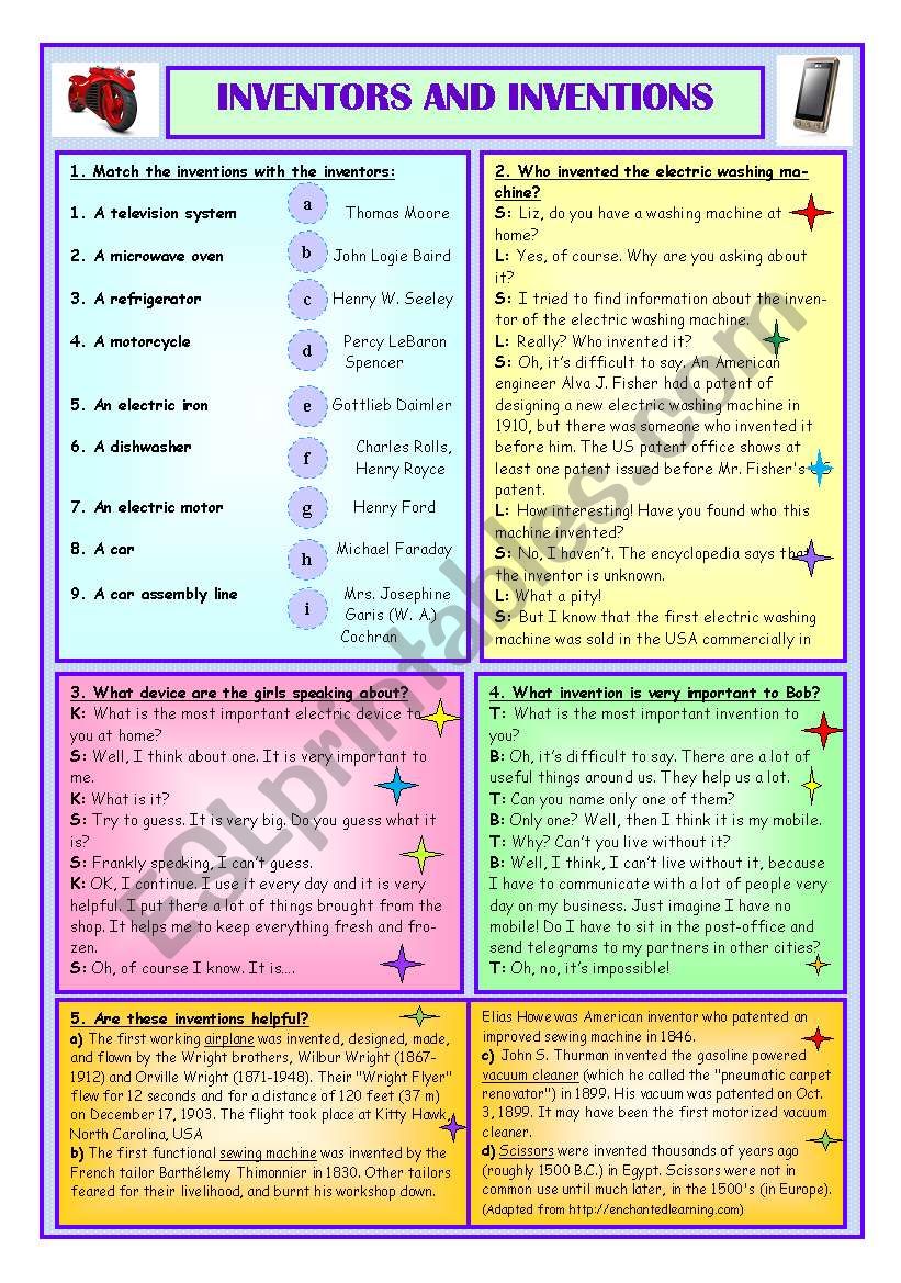Inventors And Inventions worksheet