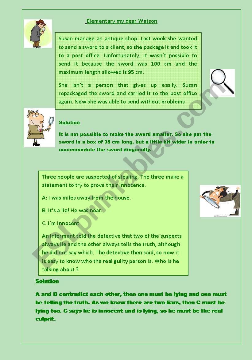 A detedtive story worksheet