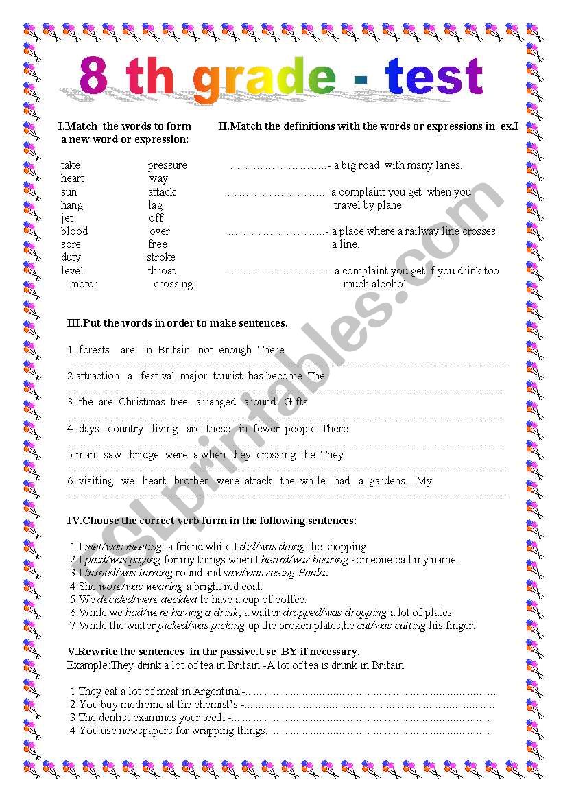 8  TH  GRADE  TEST worksheet