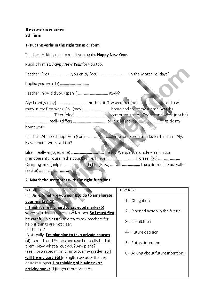review exercises  worksheet