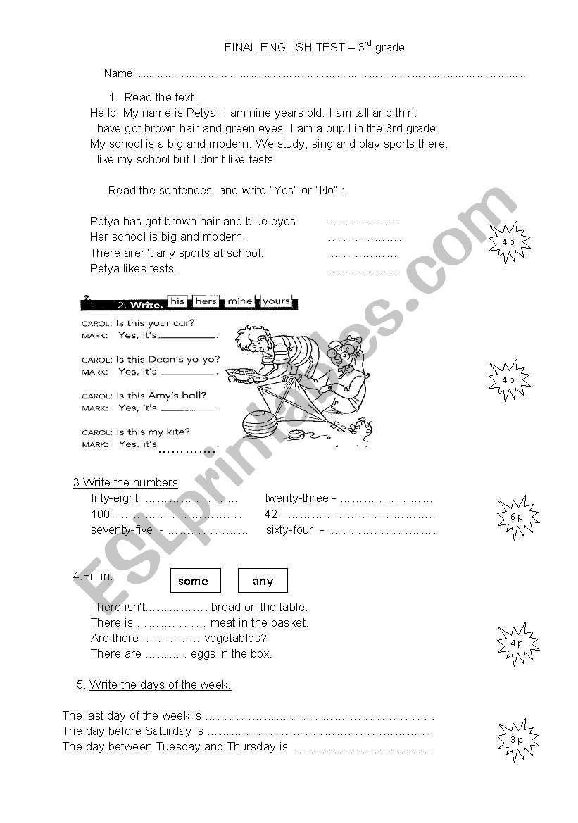 Final English Test worksheet