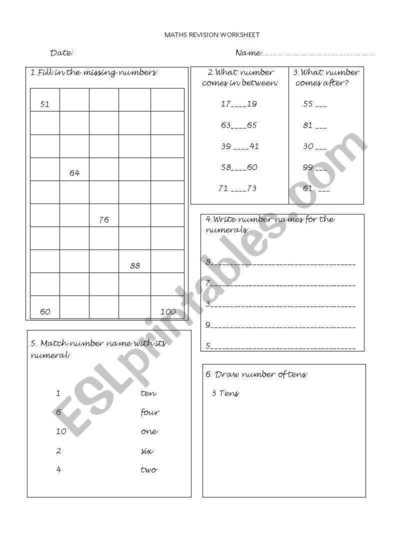 Numbers Revision worksheet