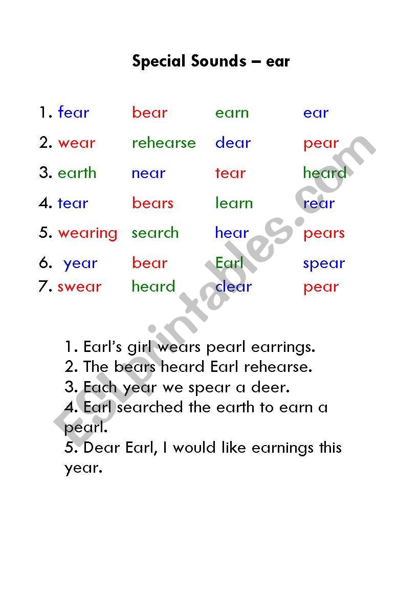 ear phonic able worksheet