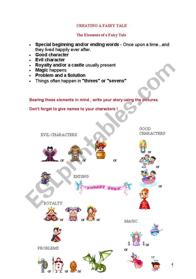 creating a fairy tale worksheet