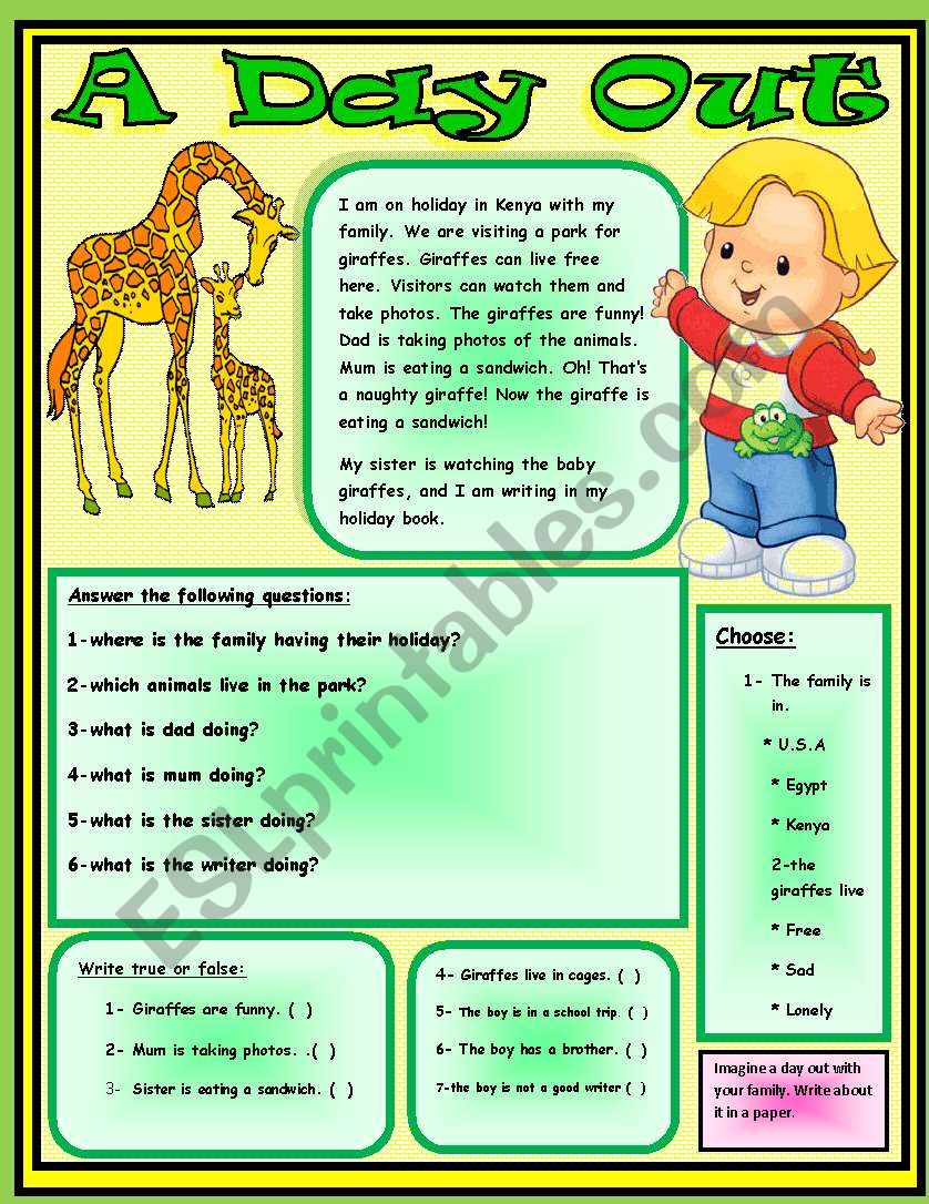 a day out worksheet