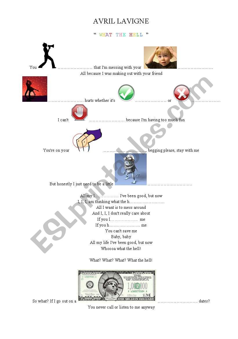 Avril Lavigne - What the hell worksheet