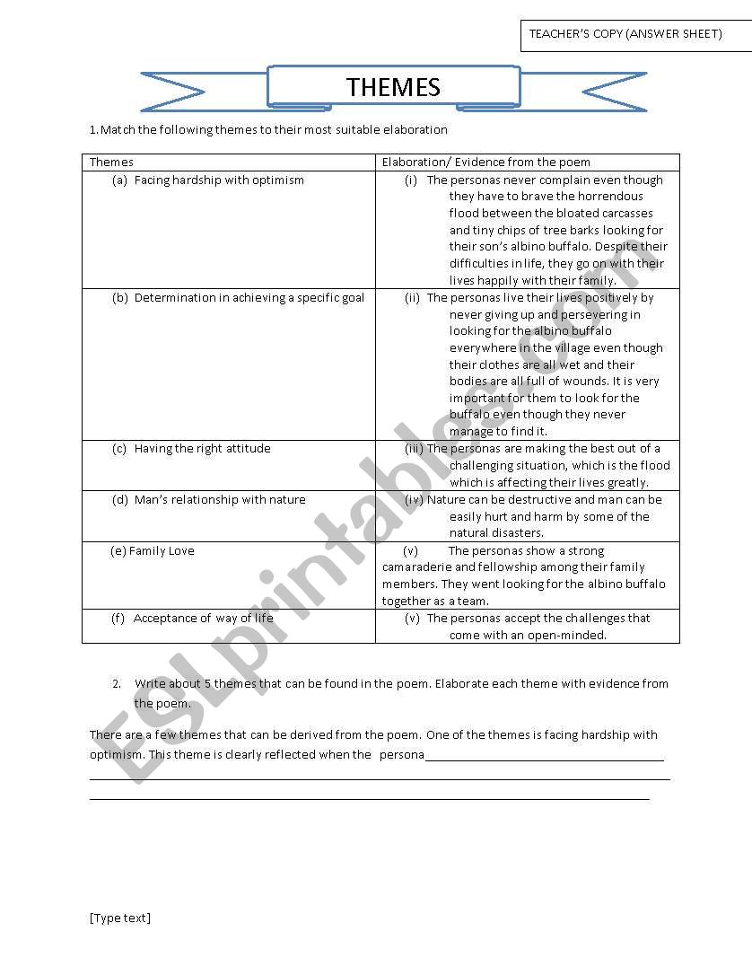 Reading Poem  worksheet