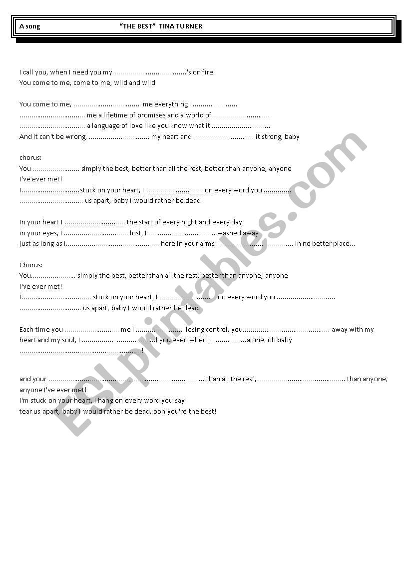 Tina Turner worksheet