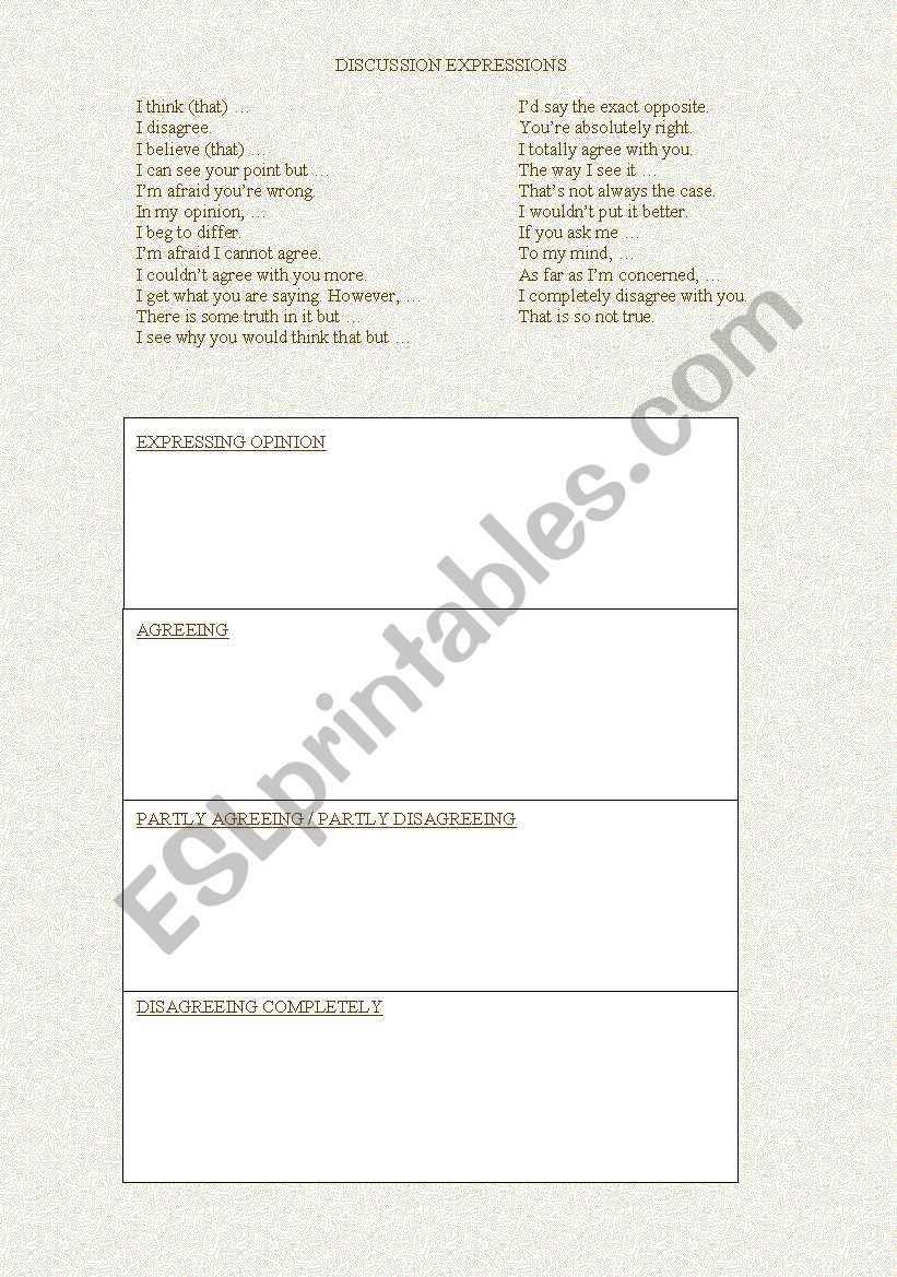 Discussion Useful Expressions worksheet