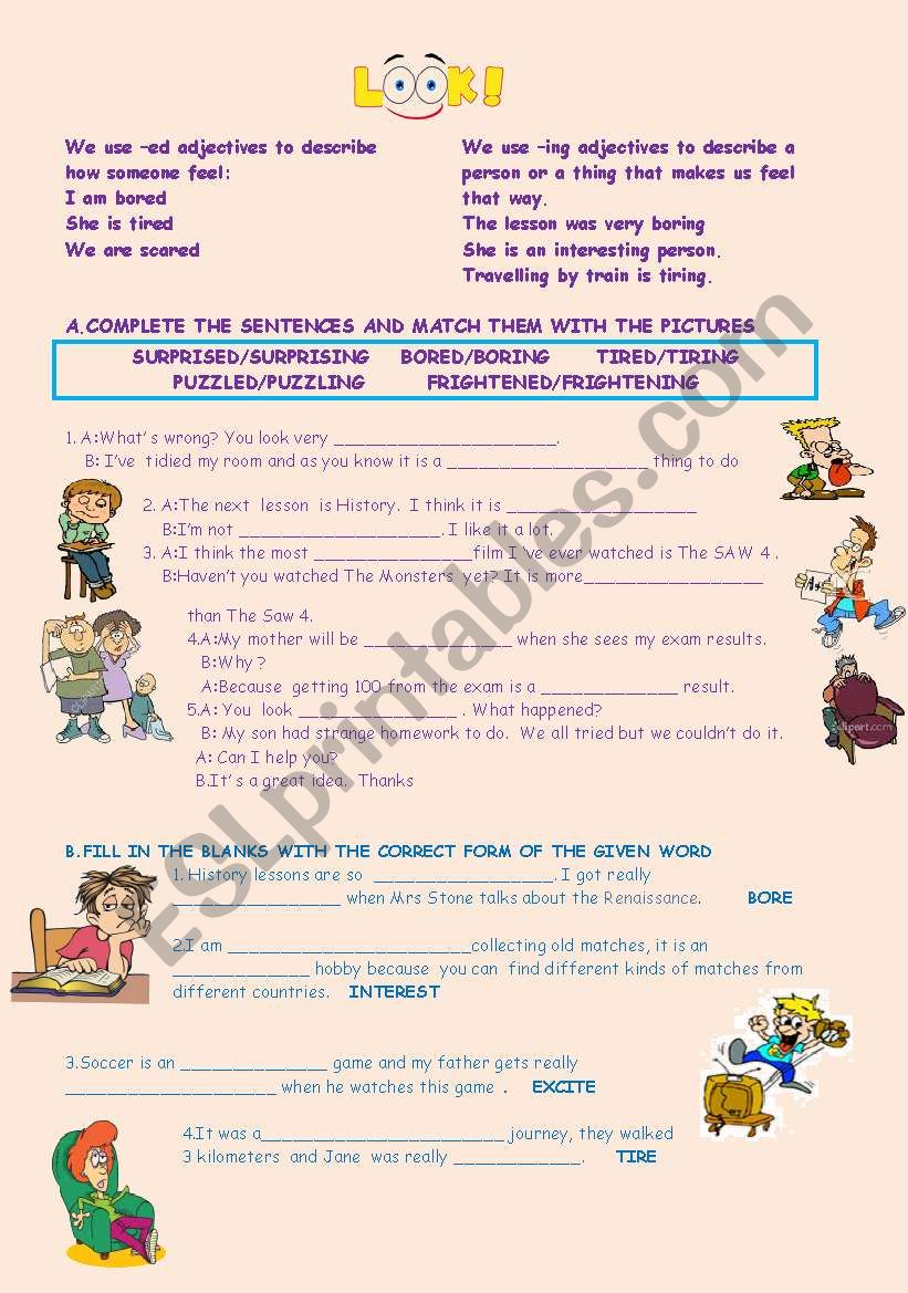 -ed or  -ing  adjectives worksheet