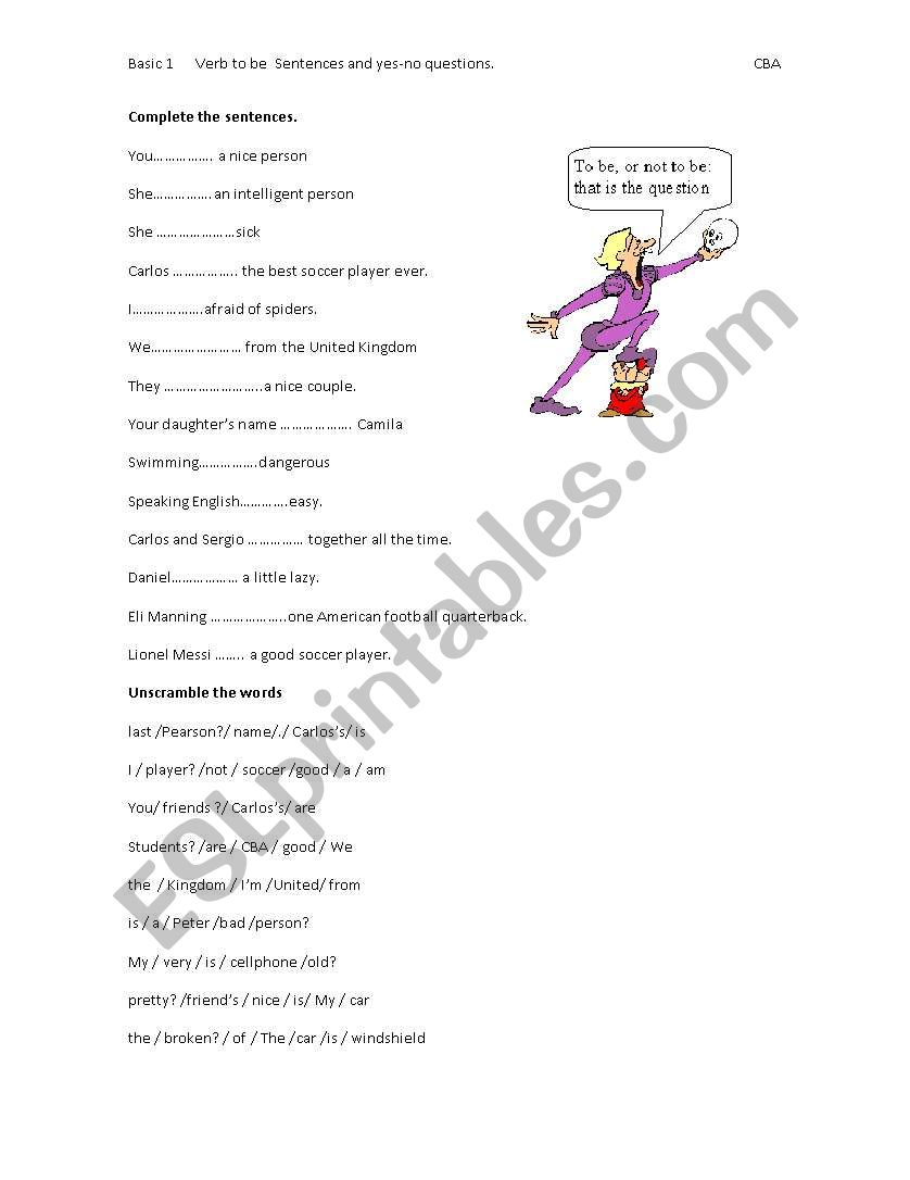 Verb to be (dilling) worksheet