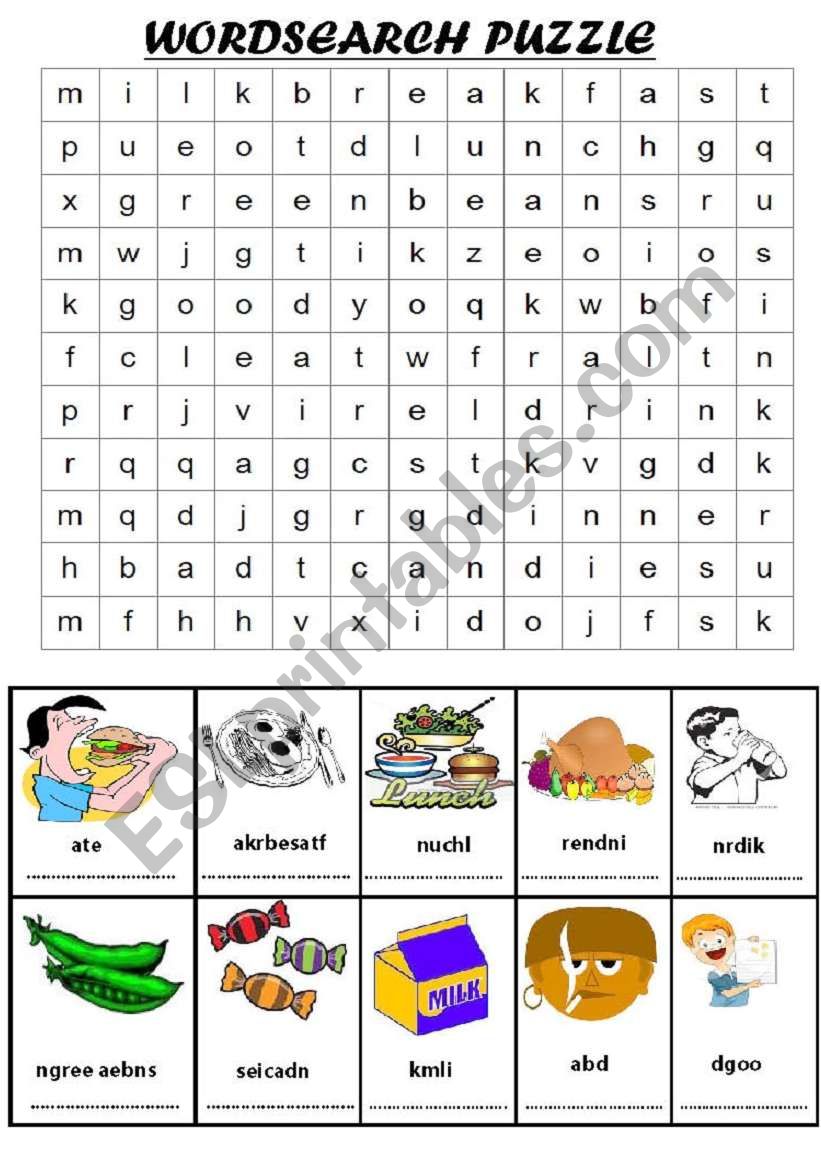 wordsearch and word jumbles worksheet
