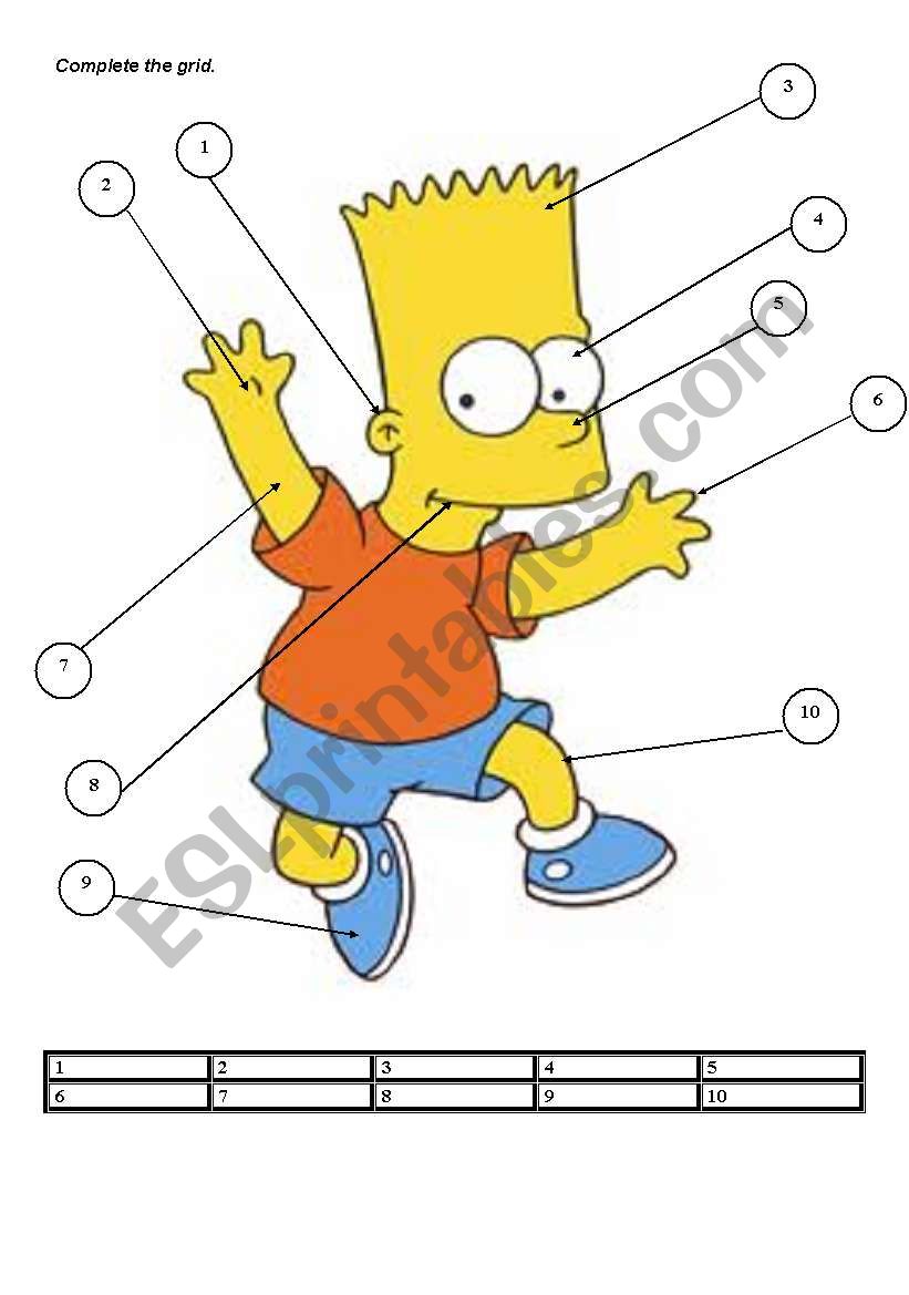 Bart s Body ESL Worksheet By Rejjie