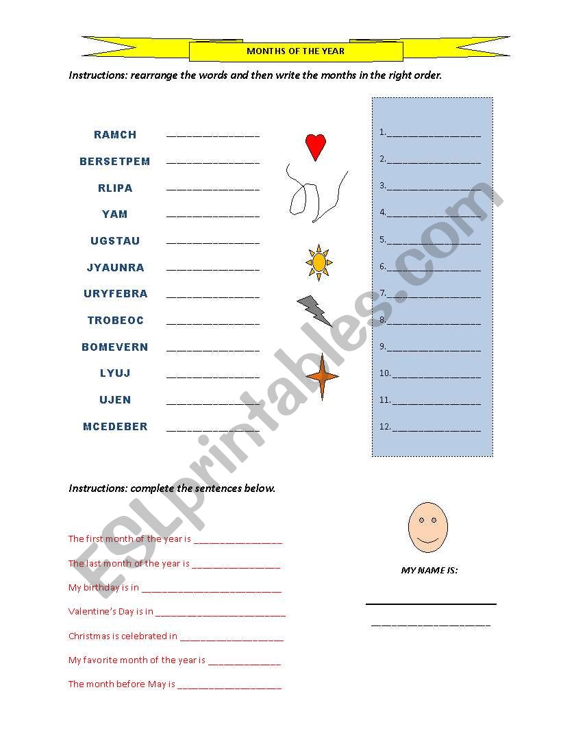 Months of the year worksheet