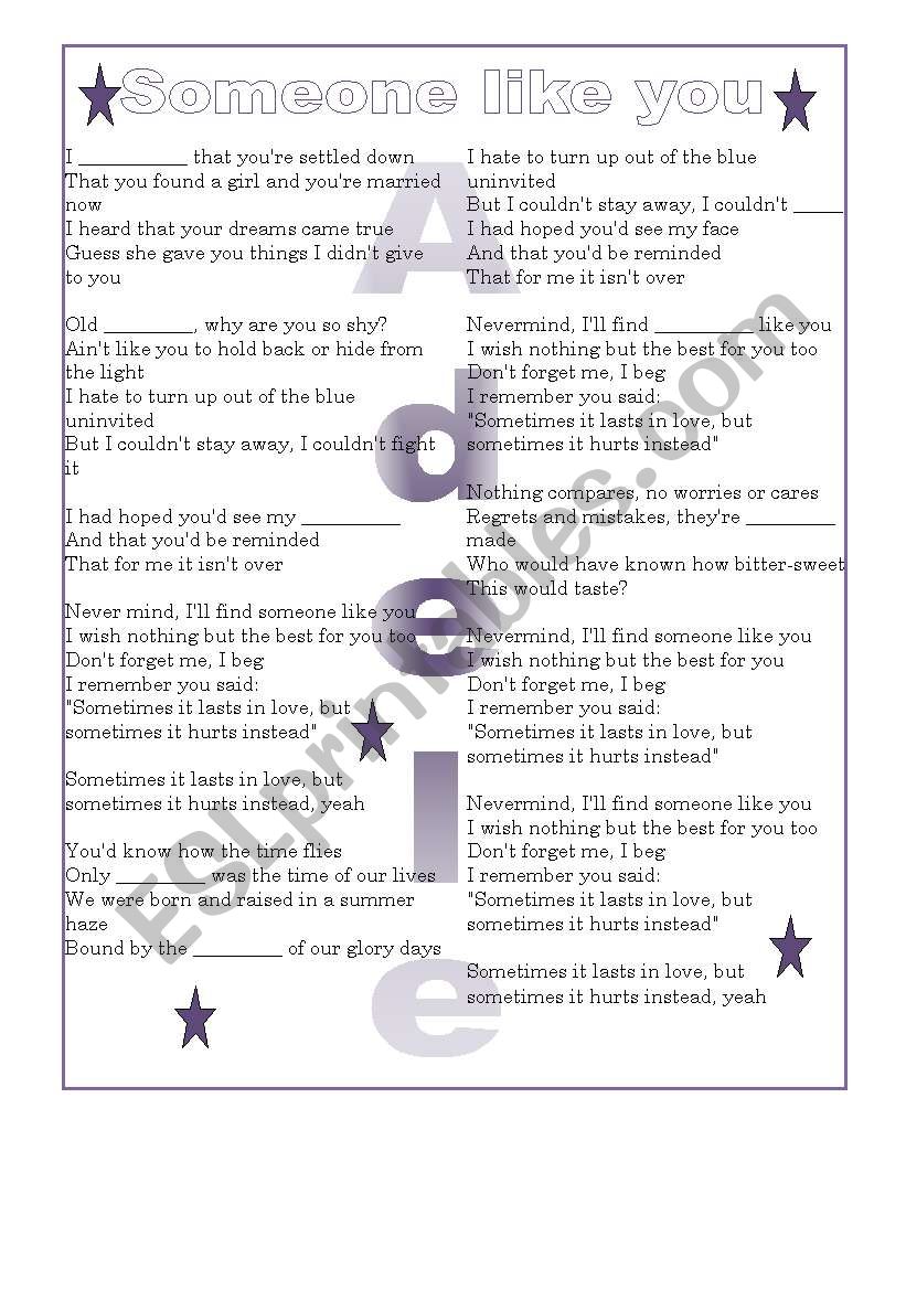 Song: Someone like you worksheet