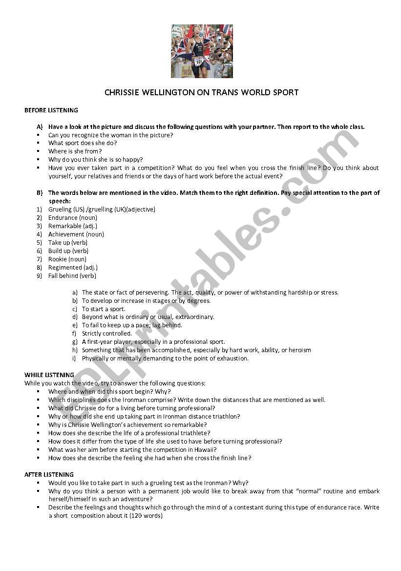 CHRISSIE WELLINGTON  worksheet