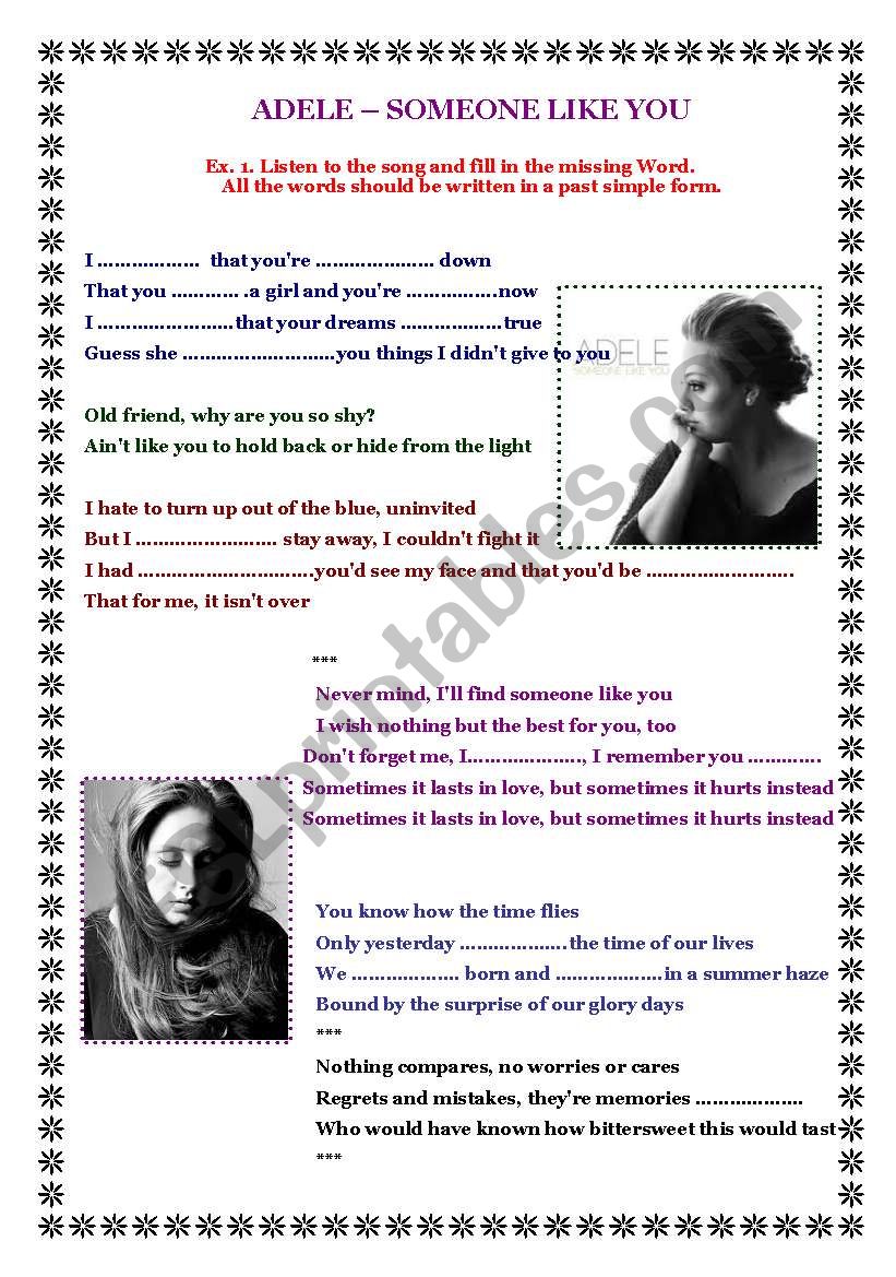 Adele - Someone like you worksheet