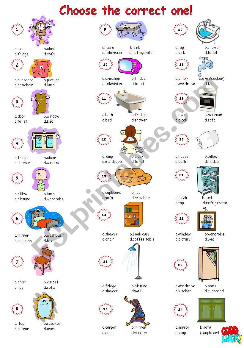 Furniture *Multiple choice* worksheet