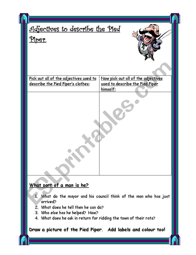 pied piper worksheet worksheet