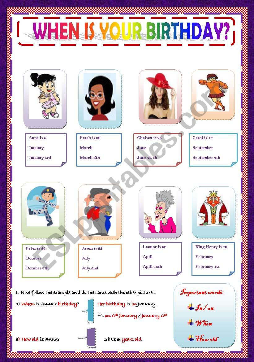 when is you birthday? worksheet