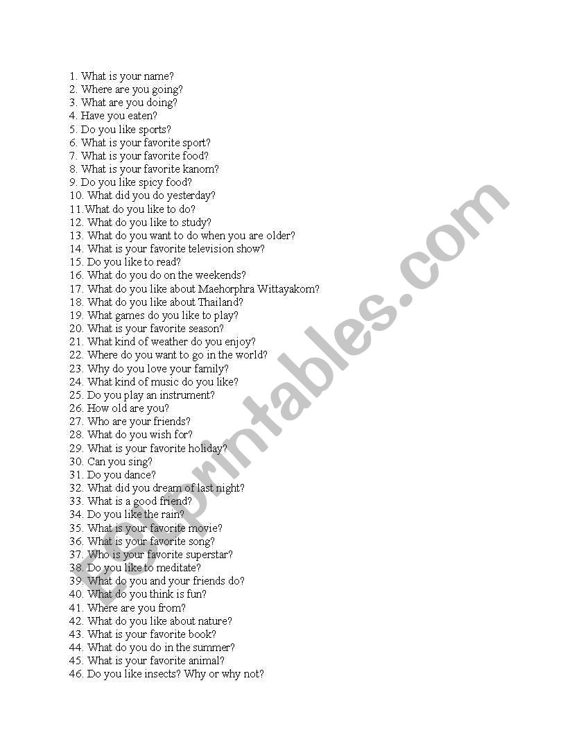 100 Conversation Questions worksheet