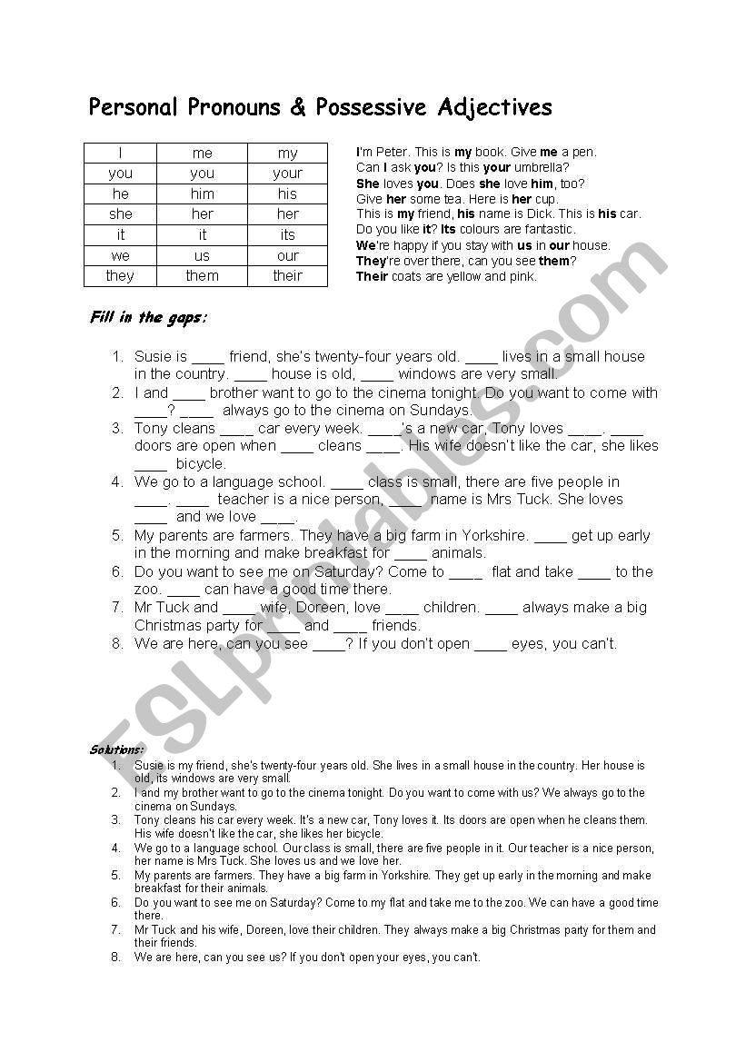 Personal Pronouns and Possessive Adjectives