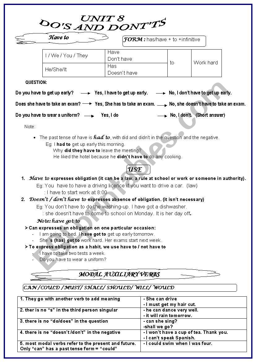 MODALS worksheet