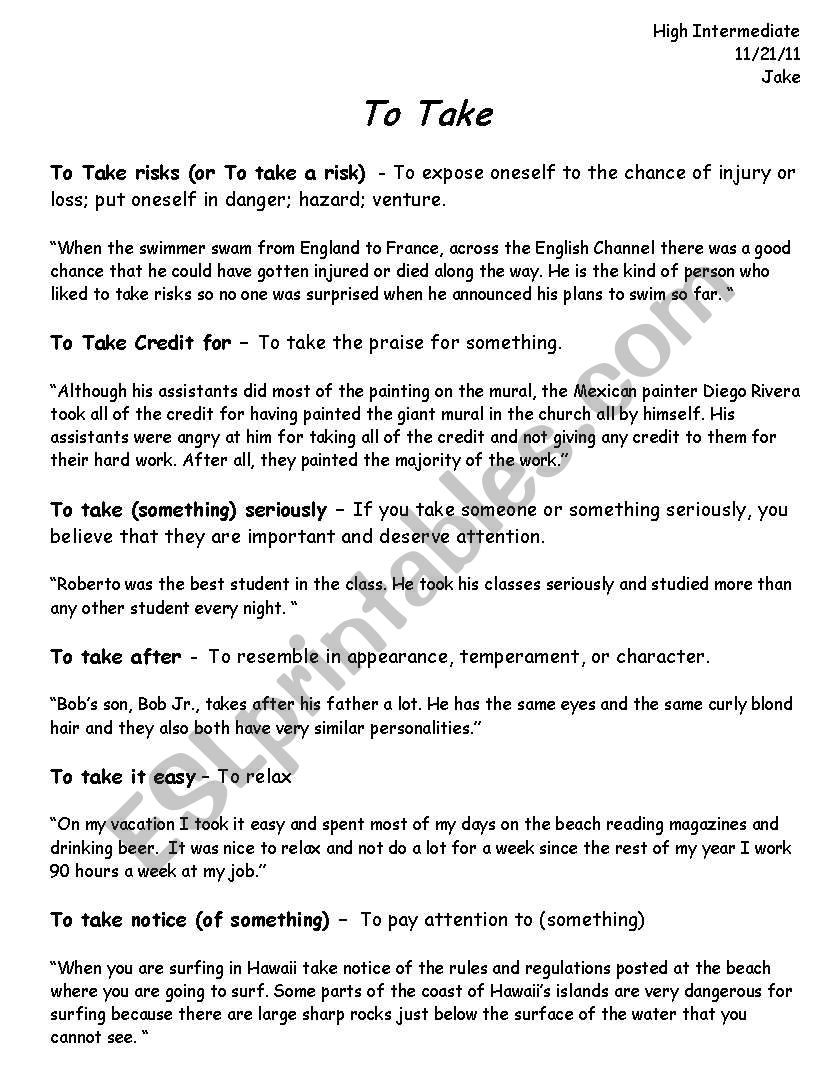 To take - different phrasal verbs with take