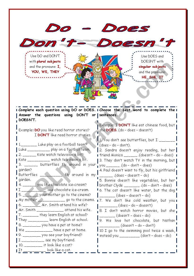 Do - Does - Dont - Doesnt worksheet