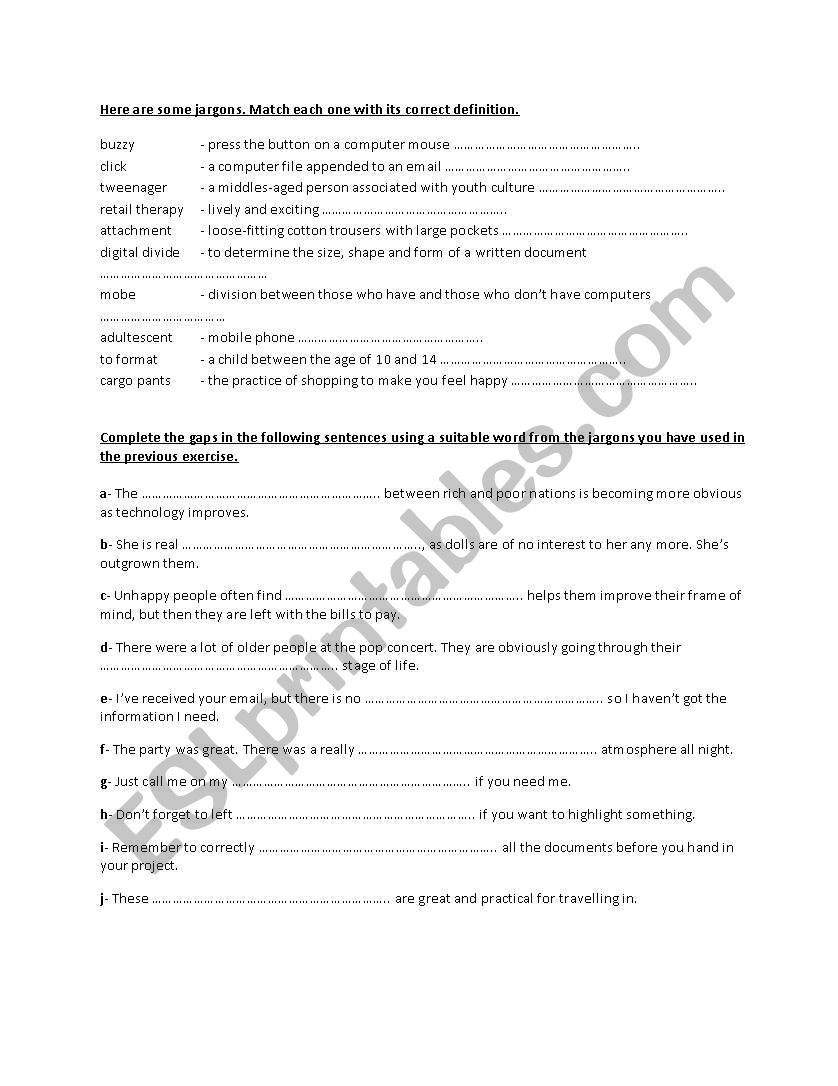 jargons worksheet