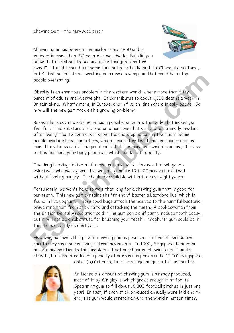 the chewing gum worksheet