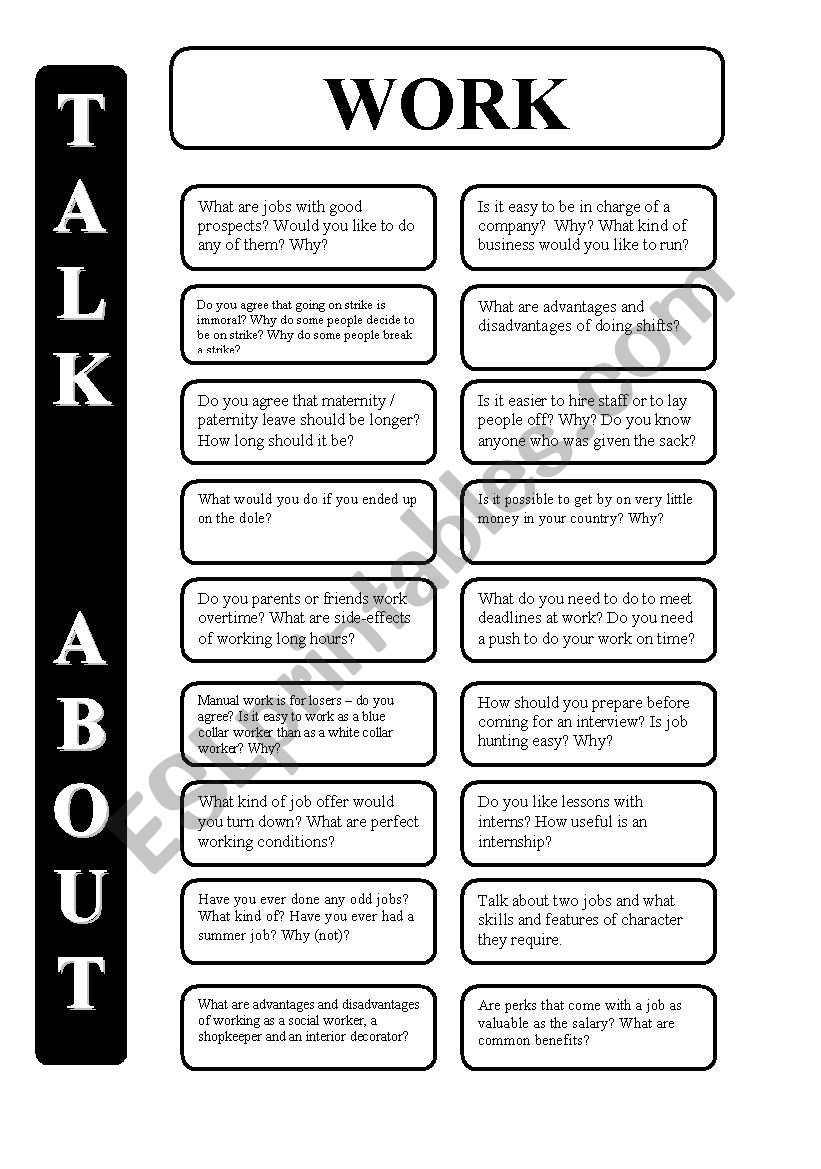 Work - 18 conversation cards - upper-intermediate level (editable)