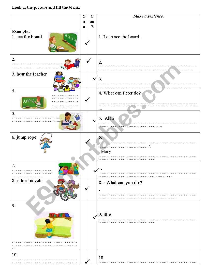 Can/ Cant worksheet